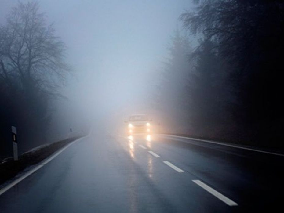 Driving on the highway in fog