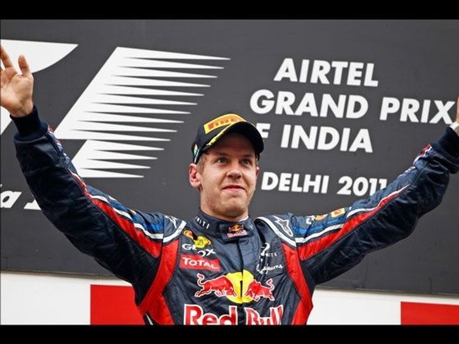 Sebastien Vettel wins the 2011 Airtel Indian GP
