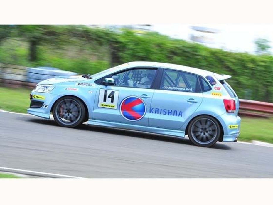 Oshan Kothadiya in Car 14 during the qualifying for Race 1 of the Volkswagen Polo R Cup