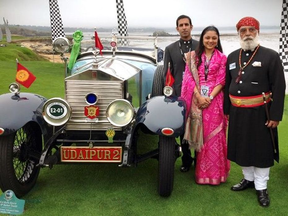 Shrijis & family beside the 1924 Rolls-Royce at Pebble Beach