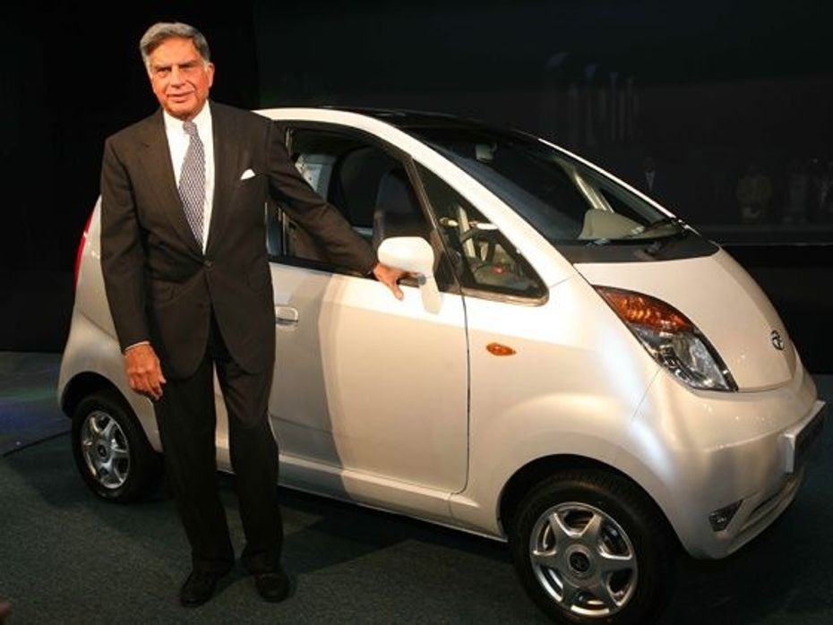 Ratan Tata with the Tata Nano
