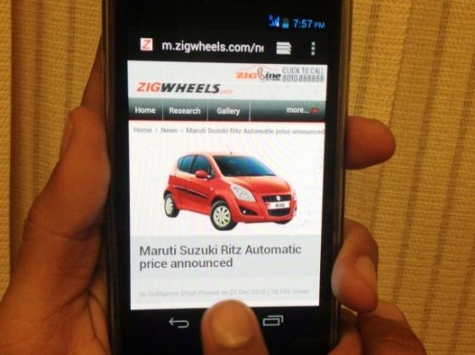 ZigWheels mobile site