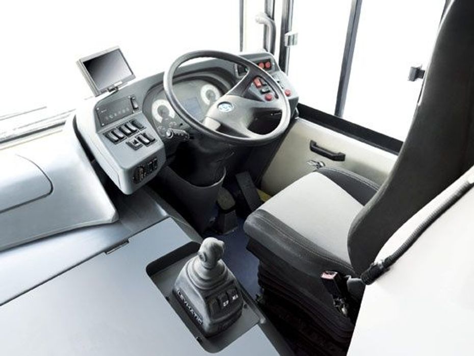 Much attention has gone into enhancing driver efficiency by way of more comfort, easy controls and reduction of fatigue inducing mechanisms in the Jan Bus. This is the driverâ€™s office and it seems a nice place to be unlike other more agricultural layout
