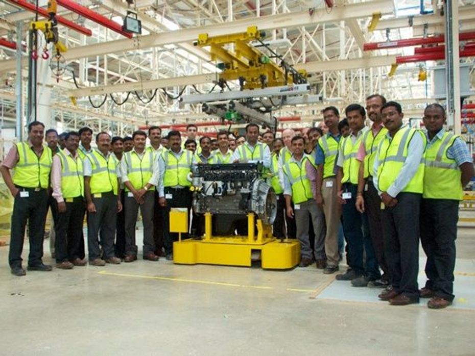 Workers at the BharatBenz factory