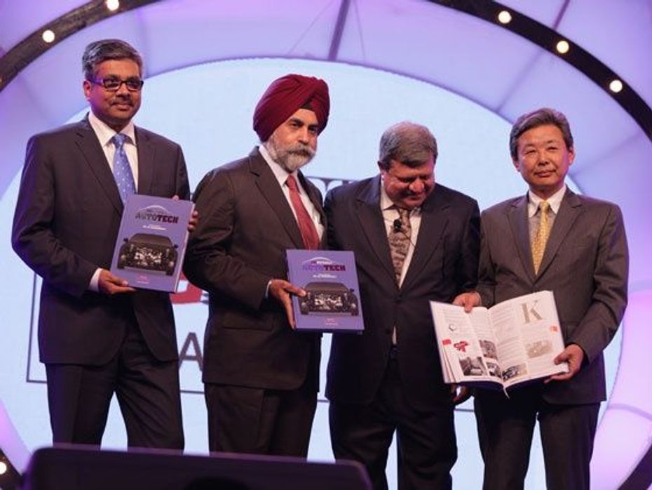 Hiroshi Nakagawa, Sandeep Singh and Adil Jal Darukhanawala launch the ZigWheels AutoTech book