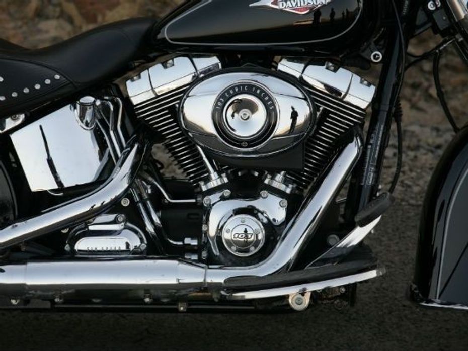 V-twin powerplant featuring machined cooling fin tips and chrome drenched rocker covers