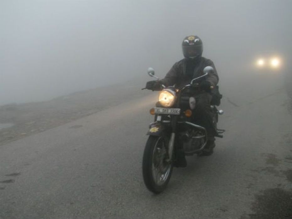 The ride to Rohtang Pass was tricky as the road was covered in dense fog
