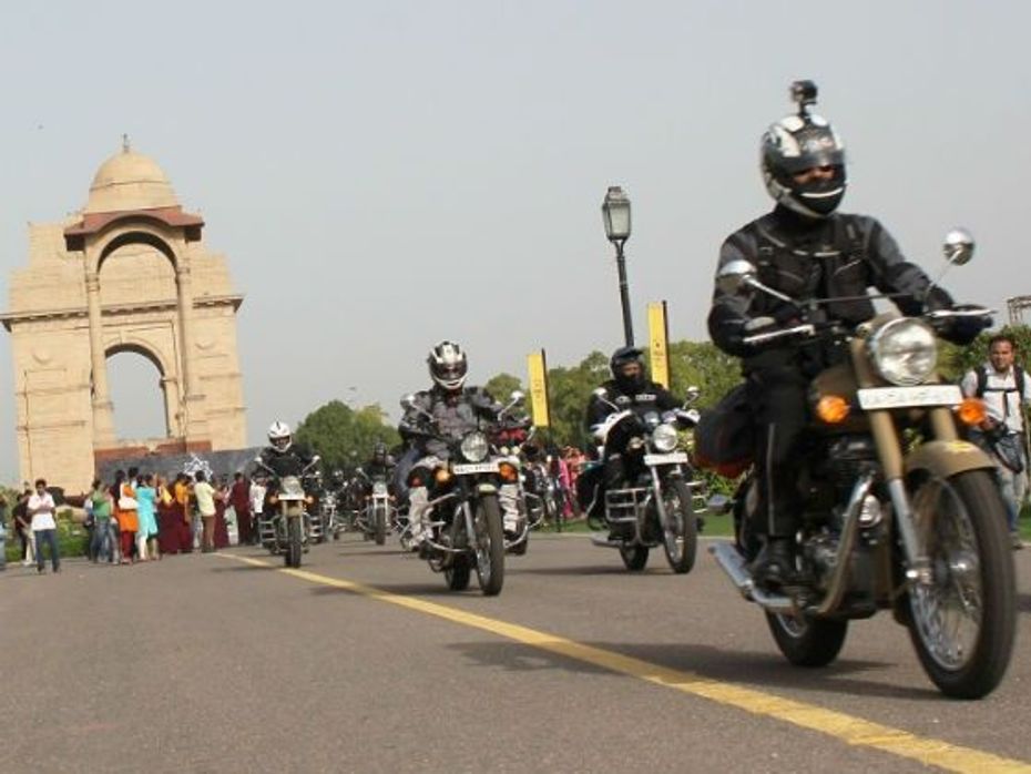 Riders on their way to the first re-group point after flag off from India Gate