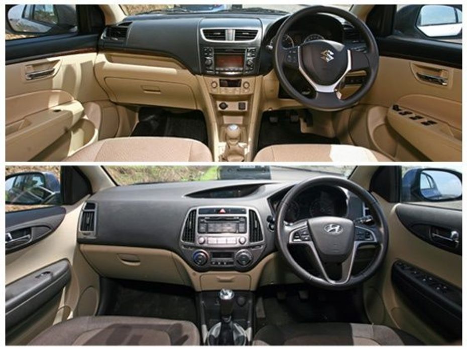 Swift Dzire vs Hyundai i20 interior comparison