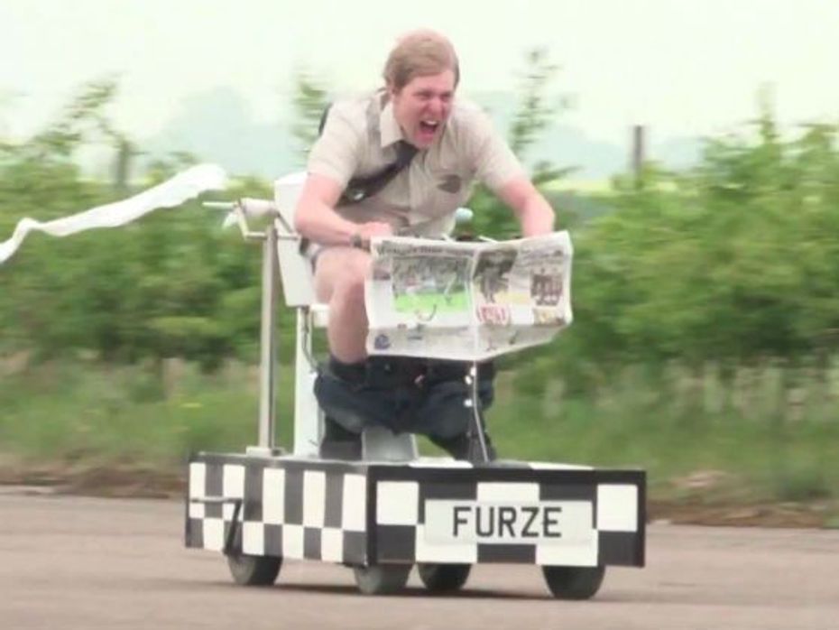 Colin Furze in action on his contraption