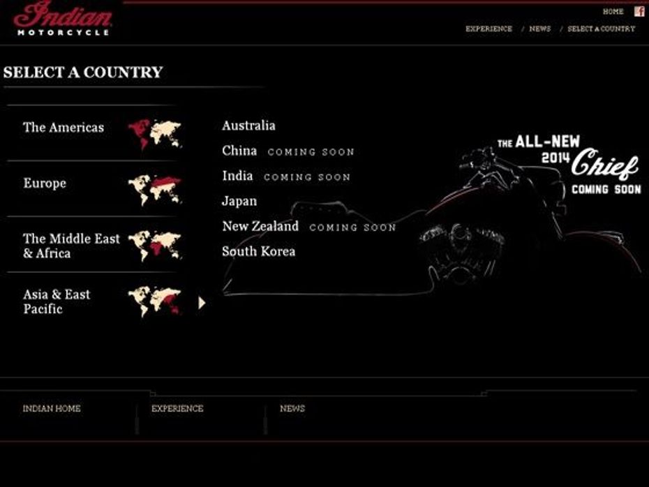 Screenshot of the Indian Motorcycle webpage