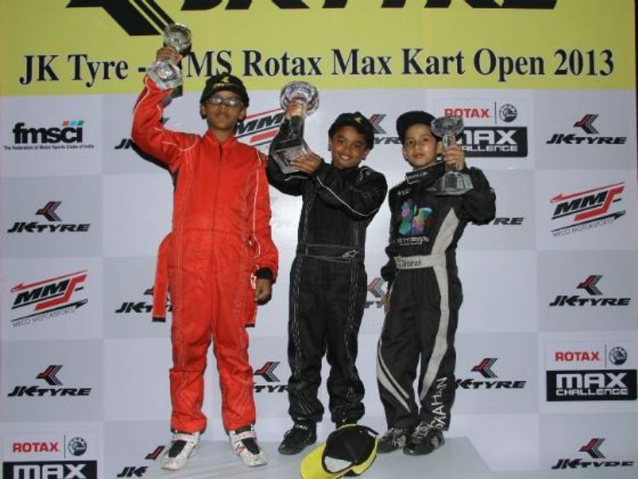 Winners in the Micro Max category in Round 1 of JK Tyre-MMS Rotax Max Kart Open 2013