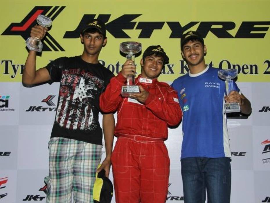 Winners in the Senior category in Round 1 of JK Tyre-MMS Rotax Max Kart Open 2013