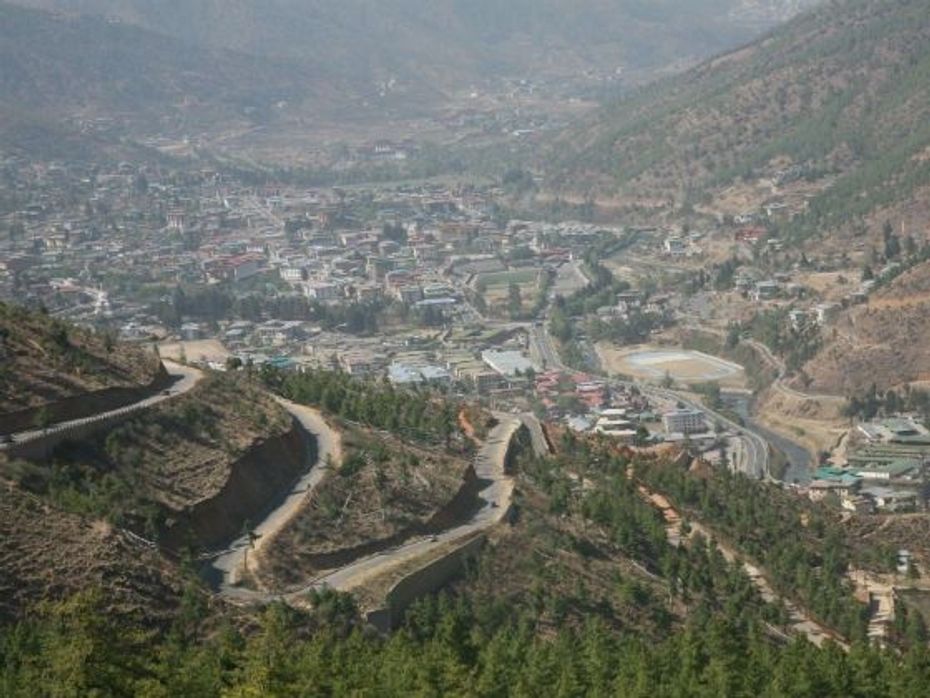 An aerial shot of Thimpu