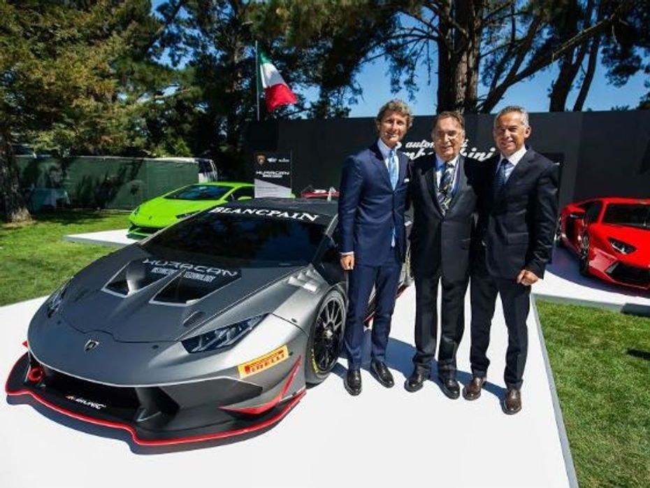 Lamborghini officials unveil the 2015 Lamborghini Huracan LP 620-2 Super Trofeo at the 2014 Quail Motorsports Gathering