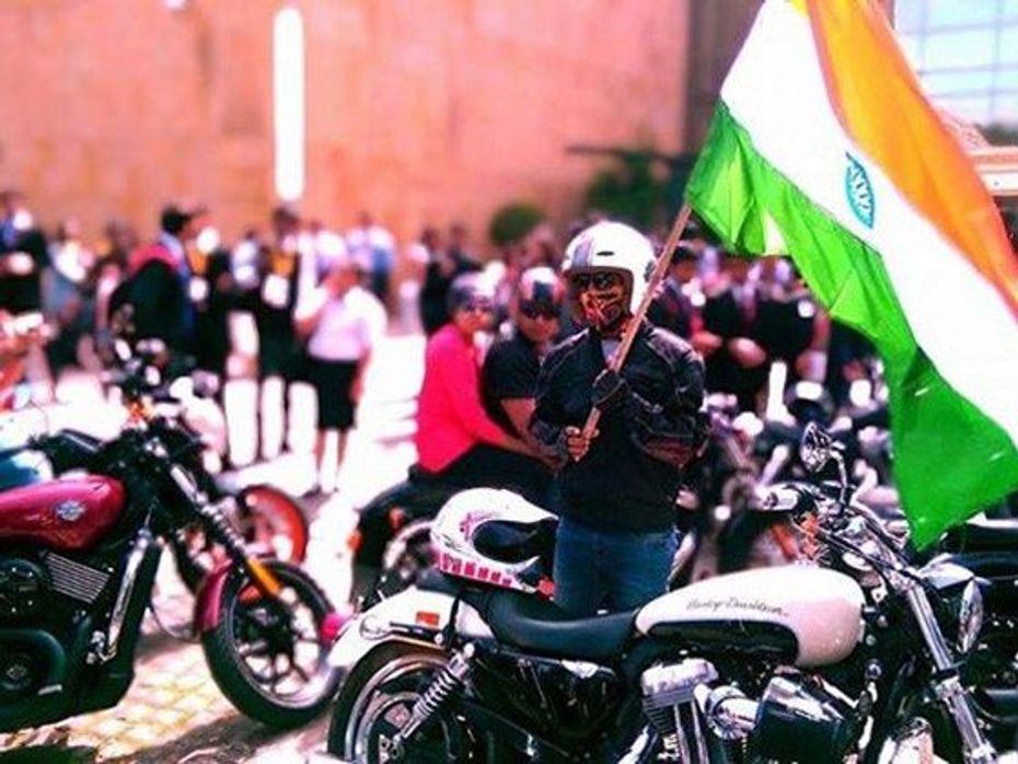 Harley Davidson owner with Indian flag