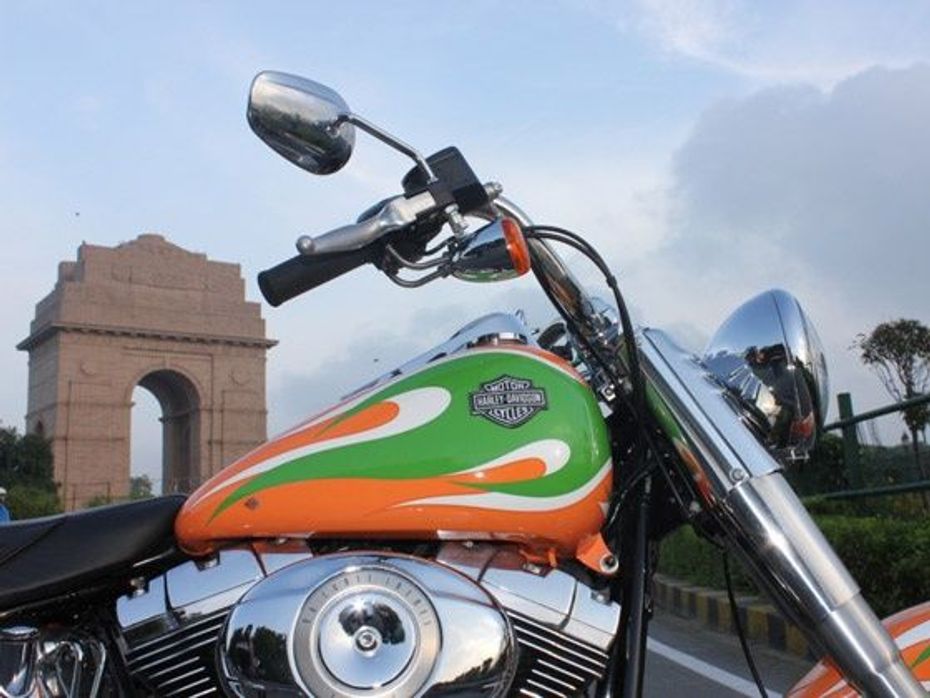 Tricolour Harley Davidson at the India Gate Delhi