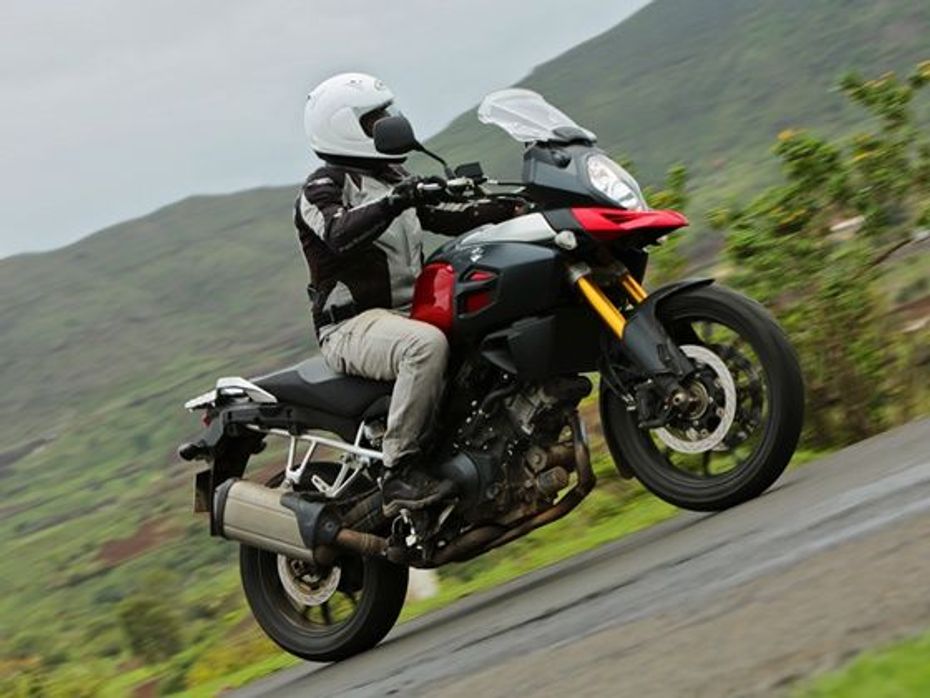 Suzuki V-Strom red motorcycle riding in India