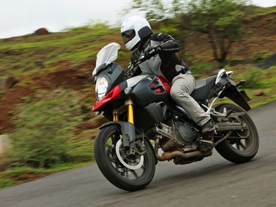 Suzuki V-Strom red motorcycle riding in India