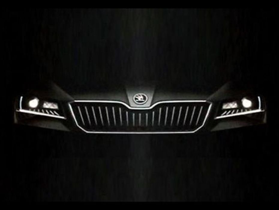 2015 Skoda Superb teaser image showing the front design of the luxury sedan