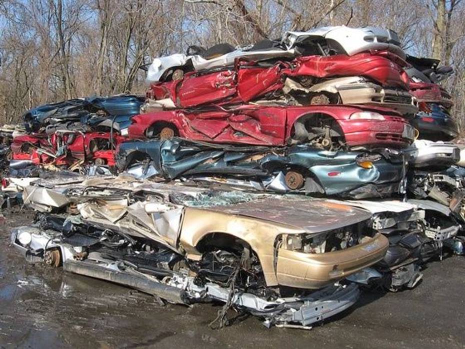 Crushed vehicles ready for transportation to a steel mill