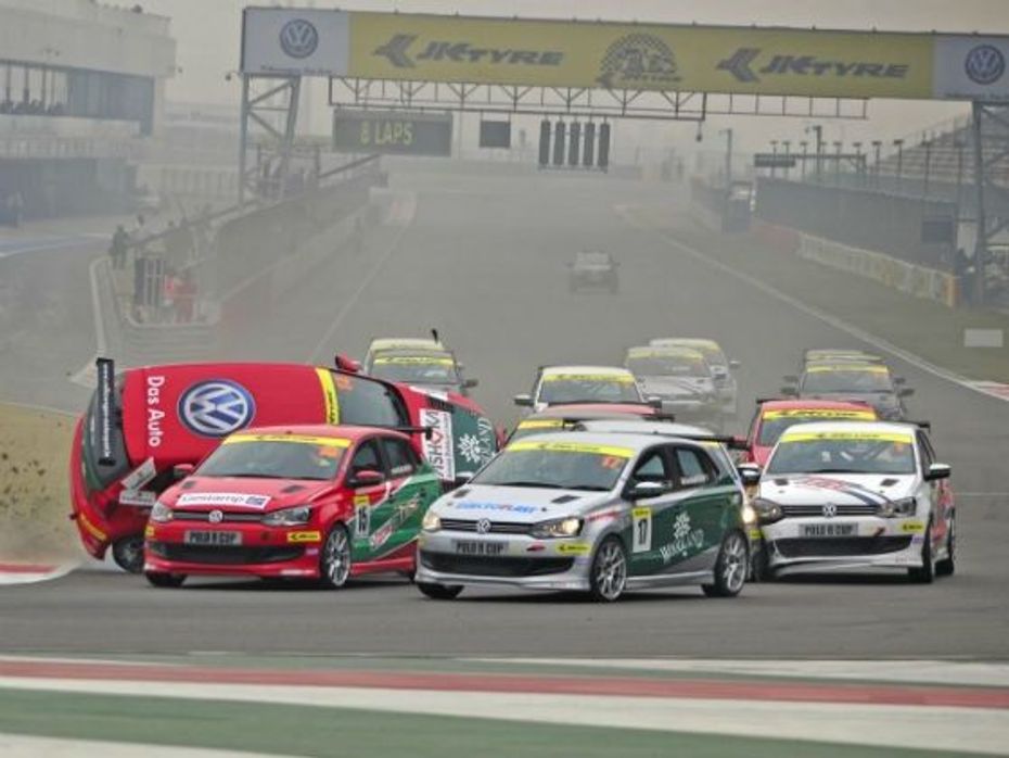 Anshul Shah topples his car at the Volkswagen Polo R Cup
