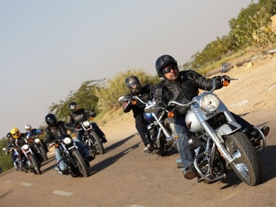 Harley-Davidson riders in action