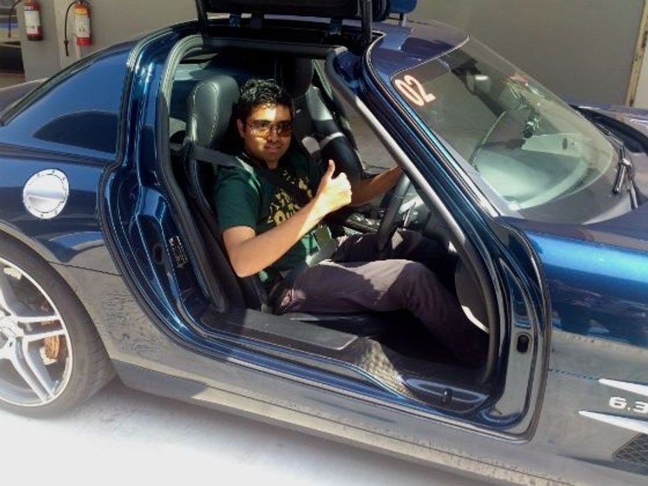 Anand Mohan with the Mercedes SLS AMG at the end of the training academy