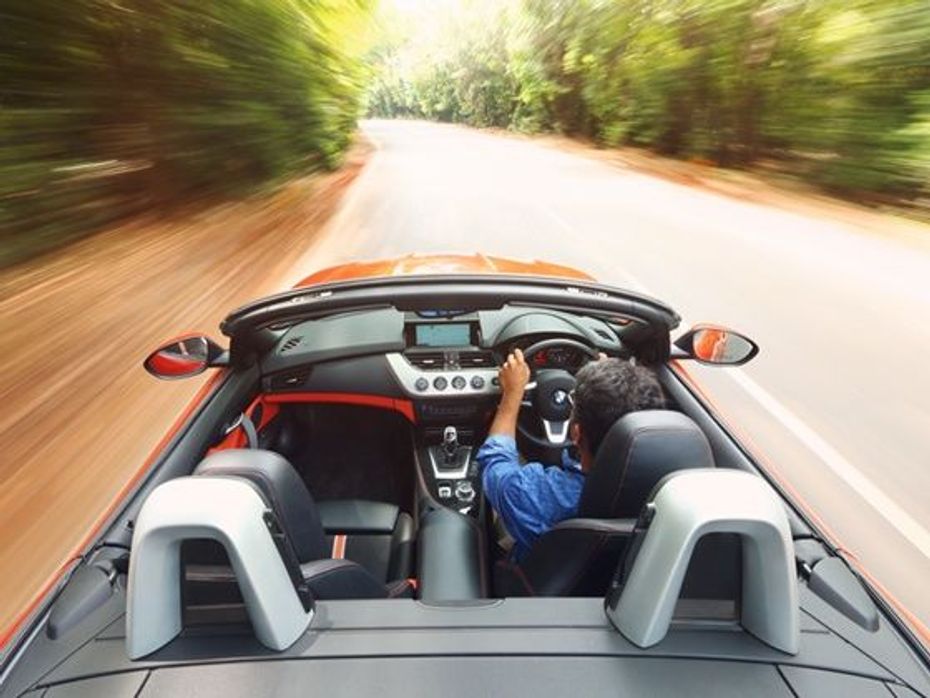 BMW Z4 roof down driving shot