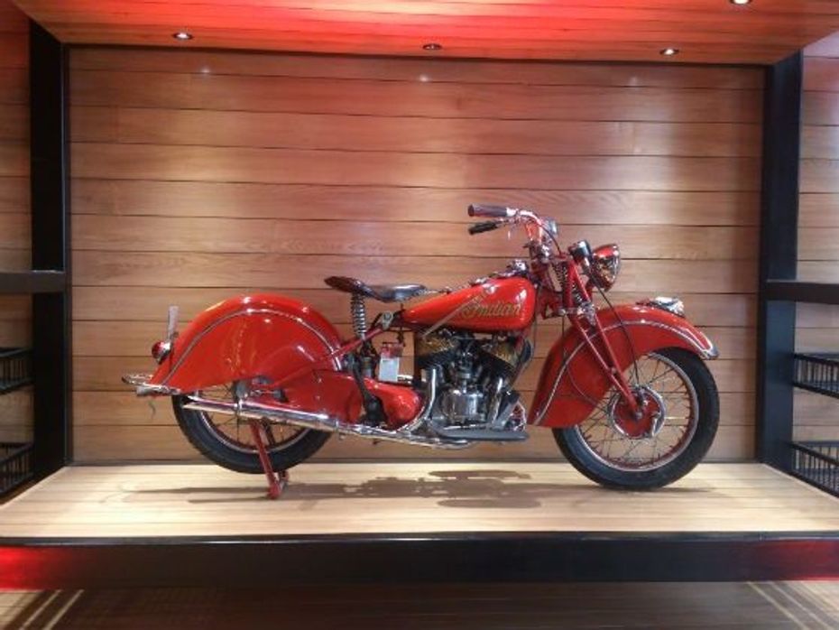 A vintage Indian Motorcycle on display