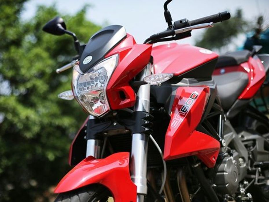 DSK Benelli India TNT 600 i front design of the red motorcycle