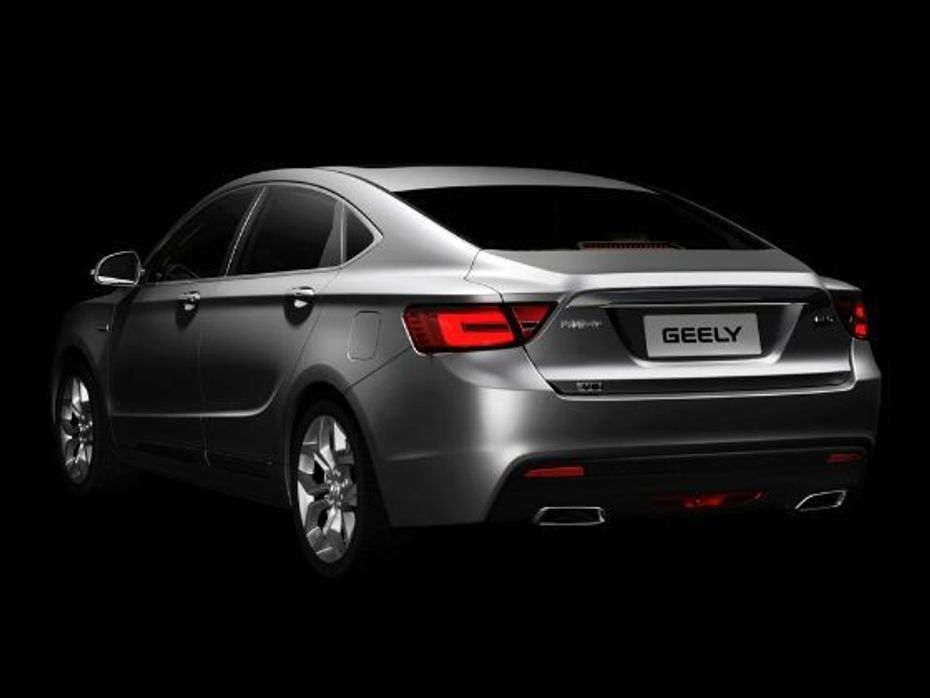 Trapezoidal taillights along with dual exhaust pipes adorn the tail section of the Geely GC9