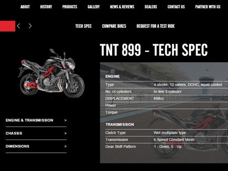 DSK-Benelli official webpage of TNT 899 has no power or torque rating