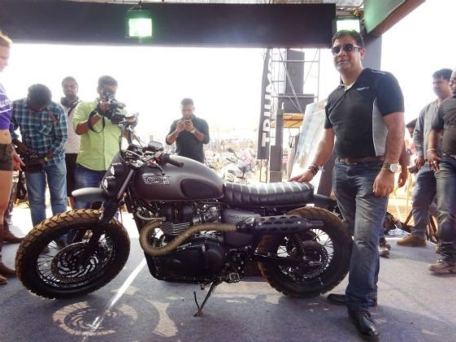 Triumph India MD Vimal Sumbly with the Custom Bonnie