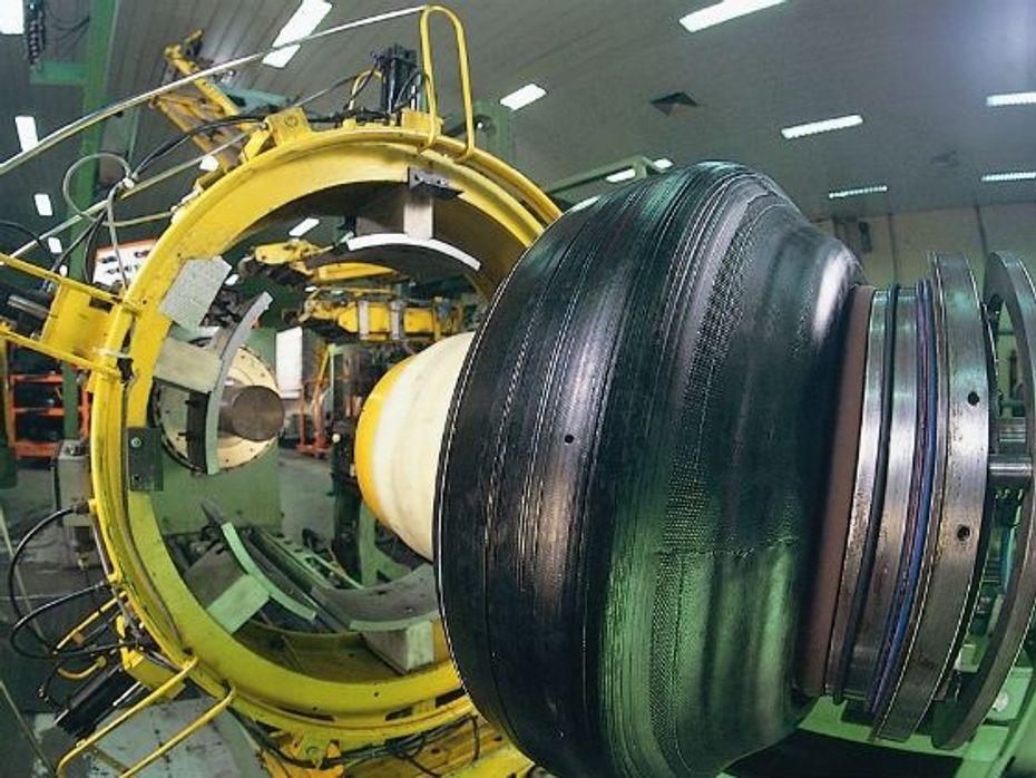 Tyre making after each part of the tyre is built - raw tyre