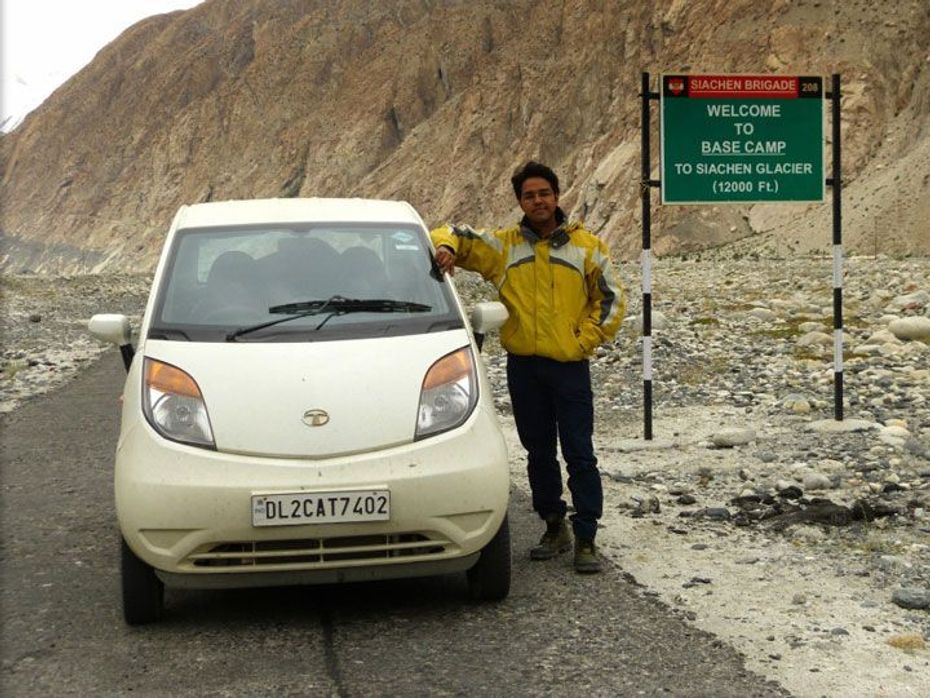 Dr Varun Vagish drove his Tata Nano for 7000km to the worlds highest battlefield in Saichen, Ladakh