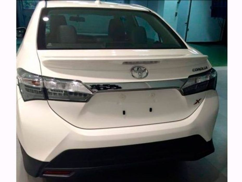 Clear lens tail lights and spoiler on the 2016 Toyota Corolla Altis facelift