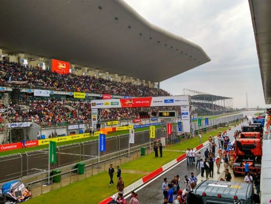Packed grandstand at the T1 Prima truck racing championship