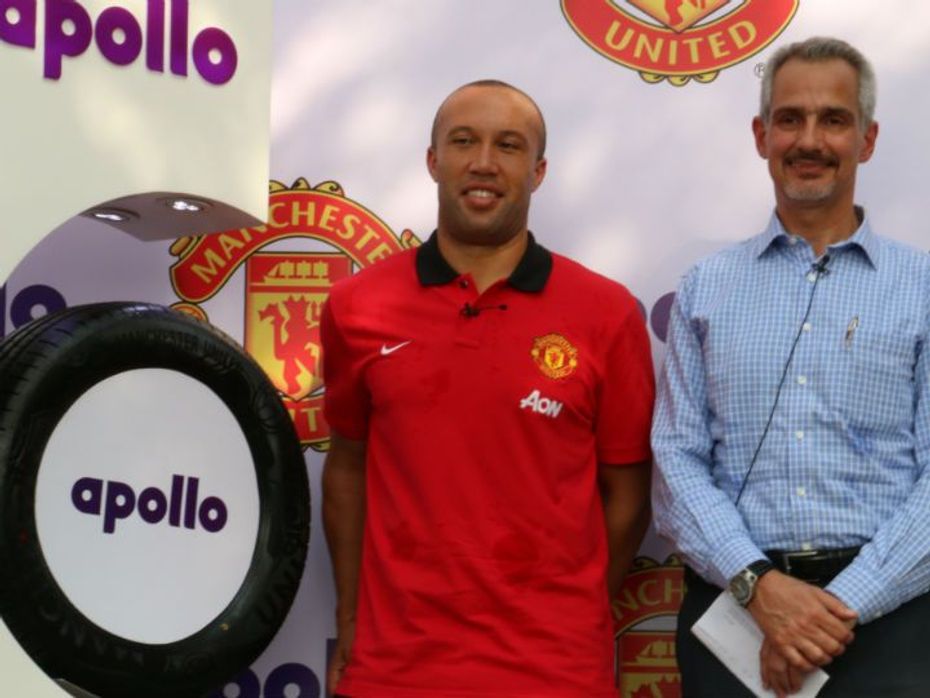 Mikael Silvestre launching the Apollo Man Utd dual branded tyre