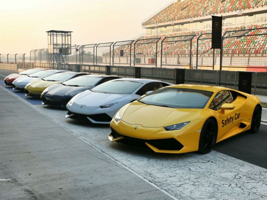 Lamborghini Huracans and Aventadors at the BIC