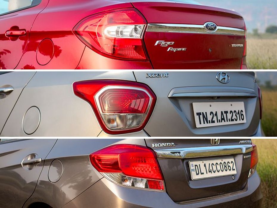 Ford Figo Aspire vs Honda Amaze vs Hyundai Xcent rear