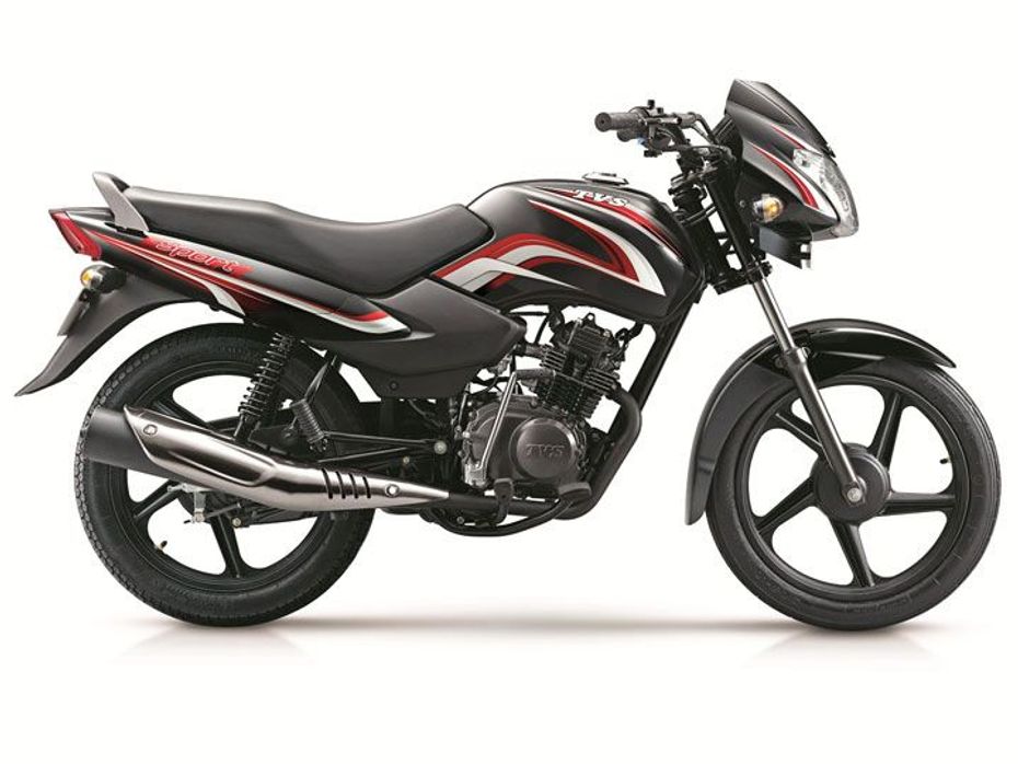 The Balck and Red colour option of new TVS Sport 100cc motorcycle