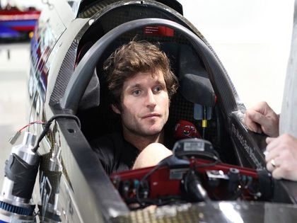 Guy Martin in the seat of the purpose-built Triumph Infor Rocket Streamliner