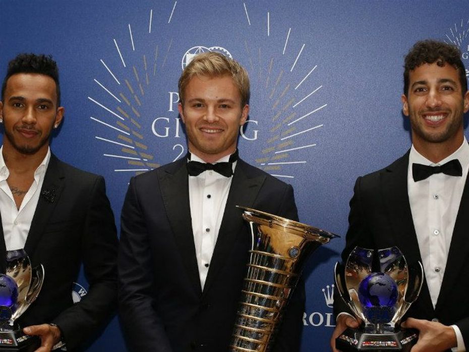 Hamilton, Rosberg and Ricciardo with their awards
