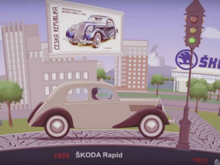 The video features various legendary vintage models from Skoda
