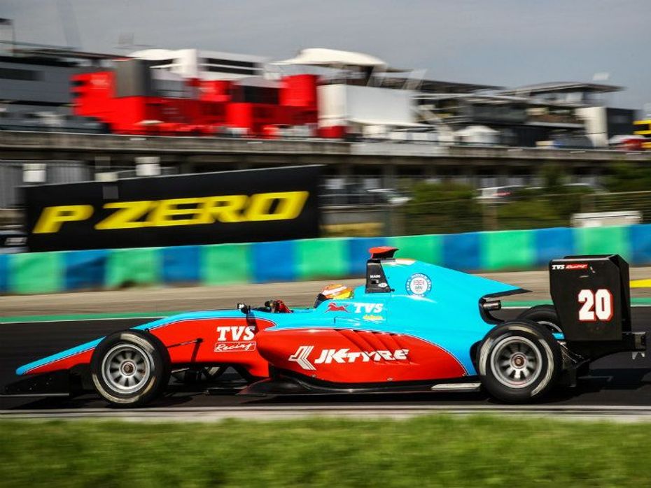 Arjun Maini in GP3 race car at Budapest circuit