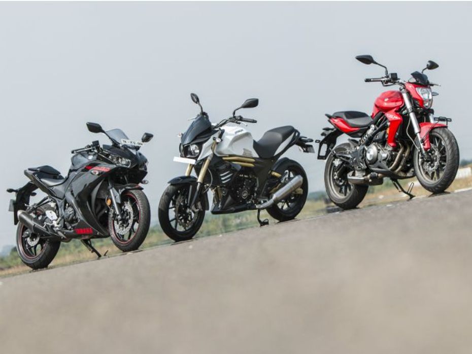 Mahindra Mojo, Benelli TNT 300, Yamaha R3 Mahindra Mojo, Benelli TNT 300, Yamaha R3