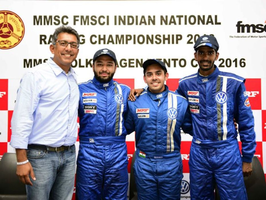 Race 1 Podium finishers, From Left, Sirish Vissa, Karminder, Ishaan and Keith