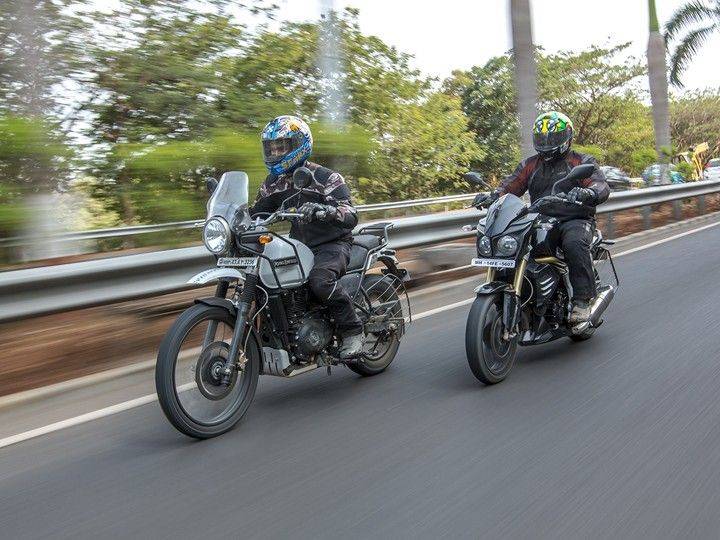 Royal Enfield Himalayan vs Mahindra Mojoaction shot