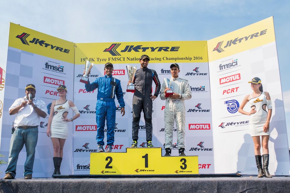 The winners of the last race of Euro JK 16 class in Round 3 of JK Tyre National Racing Championship